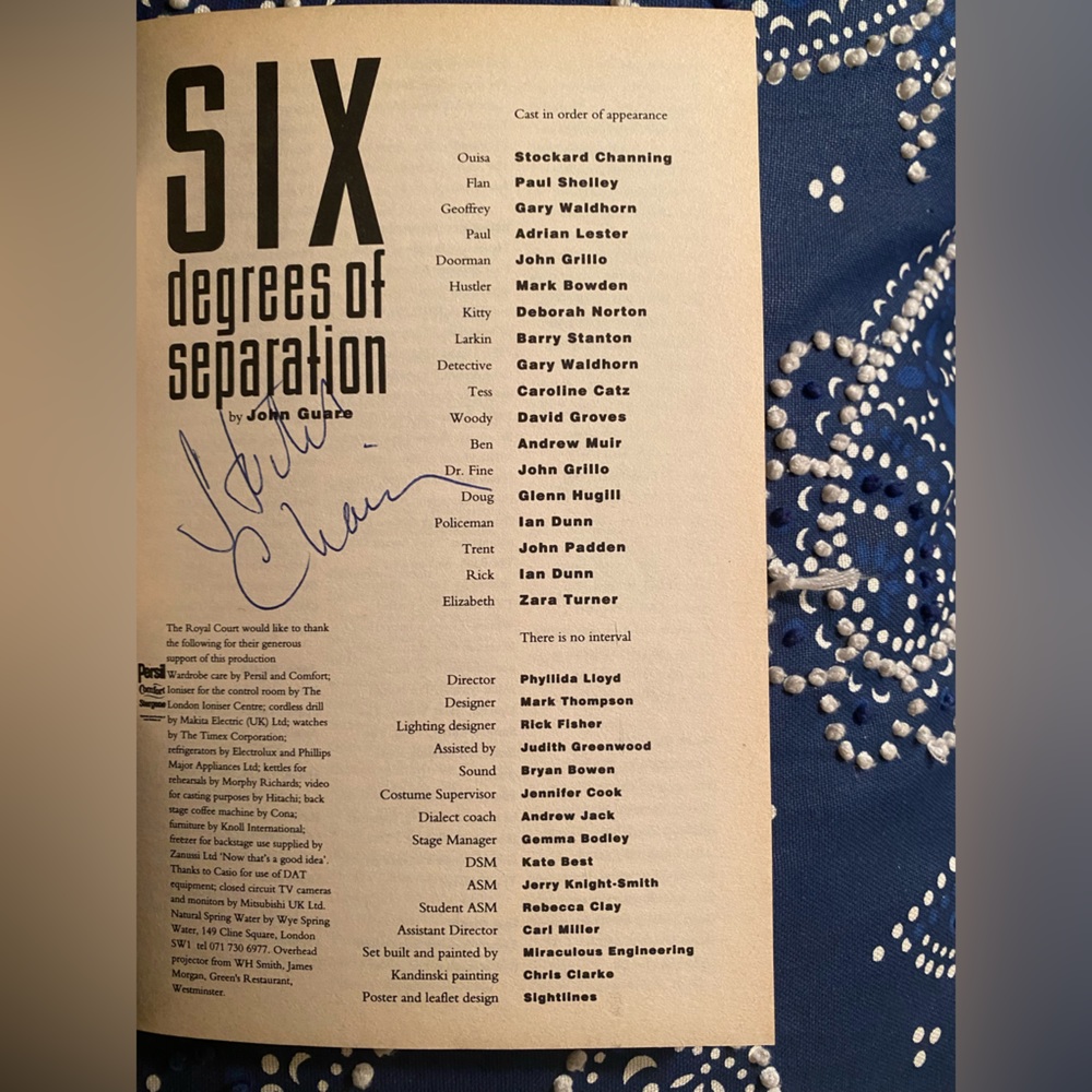 Stockard Channing! AUTOGRAPHED Playbill & Script. Six Degrees of Separation.